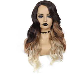 SOKU Pelucas Long Brown Wavy Wig Synthetic Lace Front Wigs For Black Women Lace Wig Synthetic Glueless Heat Resistant Fiber Wigs
