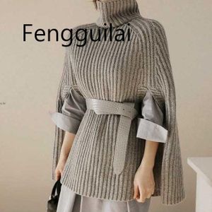 Herfst Winter Elegante Vrouwen Coltrui Gebreide Truien En Pullovers Casual Black Jumper Cloak Truien Losse Vrouwelijke Poncho