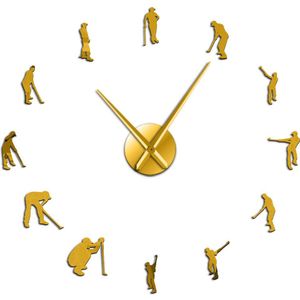 Golfers Grote Diy Wandklok Golf Speler Spiegel Oppervlak Muursticker Golf Club Opknoping Horloge Sport Golfen Decor Big Time klok