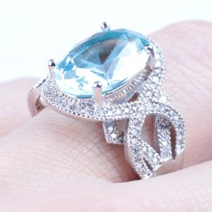 Luxe Vrouwelijke Grote Blauwe Steen Ring Vintage 925 Zilveren Trouwringen Voor Vrouwen Jaar Mode Engagement Ring Sieraden