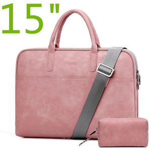 Waterdichte Pu Leather Laptop Case 13 14 15 Inch Zakelijke Handtas Notebook Tablet Aktetas Met Een Extra Adapter Zak