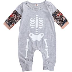Pasgeboren Baby Meisje Jongen Halloween Jumpsuits Skelet Tattoo Korte Mouw Ronde Hals Katoen Lange Mouwen Romper