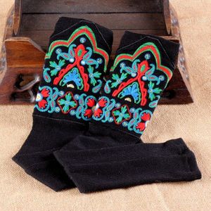 Vrouwen Winter Handschoenen Retro Etnische Borduren Mouwen Gebreide Vingerloze Handschoenen Pauw Borduren Handschoenen