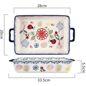 Europese Rechthoekige Binaural Keramische Dessertbord Rijstkom Kaas Gebakken Lade Creatieve Oven Plaat Keukengerei Servies
