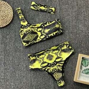 Zomer Strand Luipaard Print Womens Zwemmen Kostuum Een Schouder Hoge Taille Bikini Set Badmode Badpak Badpak Beachwear