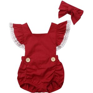 Kerst 2 stks Pasgeboren Baby Meisjes Mouwloos Bodysuit Jumpsuit Hoofdband Outfits Set Maat 0-24 m