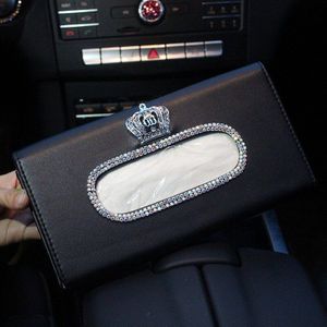 Mode Pu Lederen Auto Tissue Box Zonneklep Bling Bling Diamant Zwaan Kroon Tissue Box Houder Voor Auto Accessoires Meisjes vrouwen