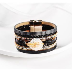 Wybu Multi-layer Lederen-Shell Wrap Armband Met Magnetische Sluiting Manchet Bangle Touw Kralen Armband Sieraden Voor Vrouwen meisje