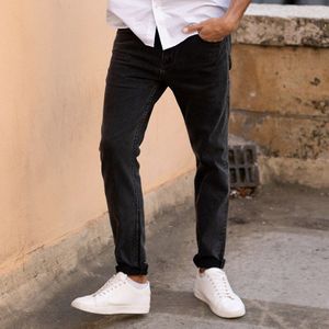 Kuegou 2022 Herfst Wassen Zwarte Jeans Mannen Slim Fit Denim Broek Stretch Streetwear Solid Plus Size 1974