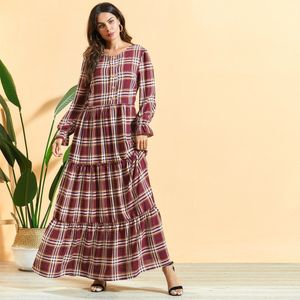 Elegante Vrouwen Katoen Moslim Abaya Jurk Plaid Islamitische Kleding Musulman Turkije Marokkaanse Ramadan Kaftan Maxi Hijab Vestidos Boho