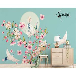 Beibehang Custom Vinyl wallhand geschilderde plum blossom kraan muur bloei rijkdom bloem behang home decoratie woonkamer TV