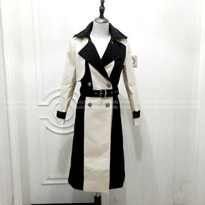 Winter Lange Buitenste Kleur Patchwork Mid-Kalf Wollen Wind Coat Sjerpen Slim Office Werk Casual Geul