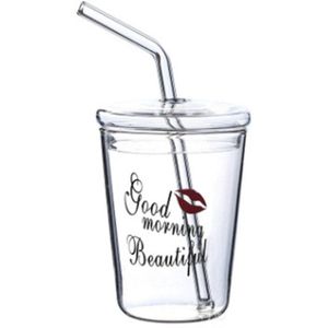 300Ml Glas Cup Cartoon Ontbijt Water Drinken Sippy Cup Glas Met Deksel Water Cup Netto Rode Leuke Melk sap Cups AQ290