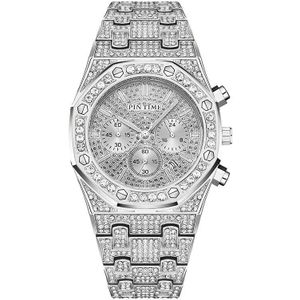 Zilver Hip Hop Horloge Mannen Chronograph Diamond Iced Out Heren Horloges Luxe Gouden Klok Quartz Man Horloge relogio reloj