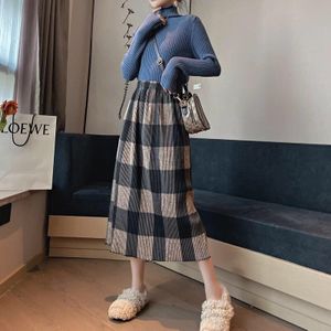 Lange Rokken Vrouwen Retro Plaid Vintage Fall Lente Alle-Match Dagelijkse Meisjes Kleding Koreaanse Elegante Hoge Taille Eenvoudige Femme bodem