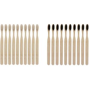 20 Pcs Environmentally Wood Bamboo Toothbrush Bamboo Fibre Wooden Handle Tooth Brush Whitening, 10 Pcs Transparent &amp; 10 Pcs Blac
