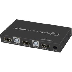 4 K Hdmi Kvm Switch 2In 1Out Usb HDMI1.4 Kvm Switcher Splitter Ondersteuning Remote Wake-Up Voor Toetsenbord Muis printer Monitor