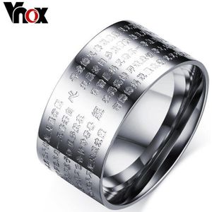 Vnox Chinese Buddish Tekst Heren Ring Klassieke 10Mm Breed Rvs Schrift Element Punk Sieraden