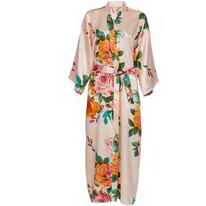 Owiter Lange Bloemen Gewaad Kimono Blush Pure Zijde Satijn Bloem Badjas Night Dress Bruiloft Gewaden Voor Bruidsmeisjes Bruid Nachtkleding