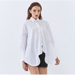 Twotwinstyle Asymmetrische Zoom Shirt Voor Vrouwen Revers Kraag Lange Mouw Grote Omvang Losse Witte Blouse Mode Kleding