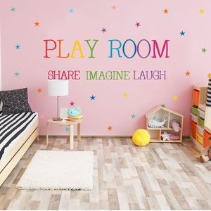Gekleurde patroon Play Room Muursticker kinderen kamers slaapkamer decoraties behang Engels spreuken Mural Verwijderbare stickers
