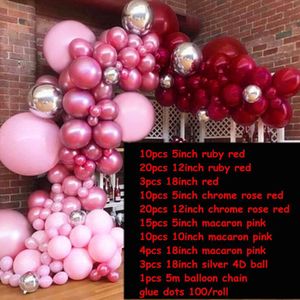 97 Pcs Macaron Roze Ballon Garland Arch Kit Metallic Chrome Rose Latex Ballon Rood Globos Bruiloft Valentijn Verjaardag Party Decor