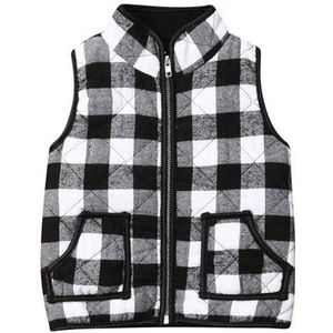 Peuter Kids Baby Meisje Mouwloze Plaid Rits Jas Vest Coat Uitloper Unisex Plaid Warme Vesten Kleding