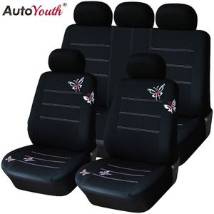 Autoyouth Vlinder Borduurwerk Auto Bekleding Set Universele Fit Meest Auto-interieur Accessoires Zwarte Stoelhoezen Auto Accessoires
