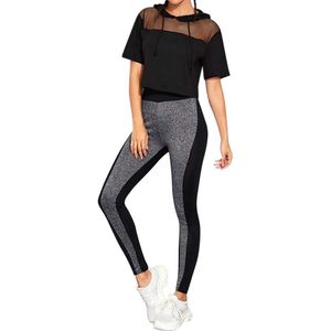 Womens Perspectief Mesh Trekkoord Capuchon Korte Mouw Splice Broek Set