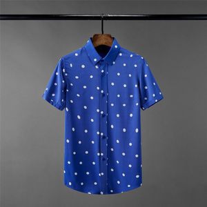 Luxe Polka Blue Dot Korte Mouw Casual Heren Dress Plus Size 4xl Fahsion Slim Fit Mannelijke Shirts