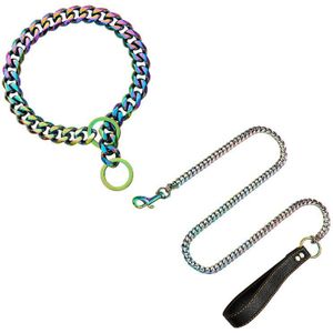 18K Kleurrijke Plated Rvs Halsband En Riem Set Choke Chain Voor Grote Honden Pitbull Rottweiler Pet Stuff accessoires