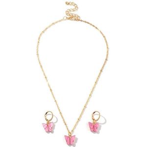 8 Seizoenen Vrouwen Goud Kleur Metalen Sieraden Set Ketting Oorbellen Vlinder Dier Acryl Meisjes Party Sieraden Set