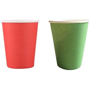 ! 40Pcs Paper Cups (9Oz) - Plain Effen Kleuren Verjaardagsfeestje Servies Catering - 20Pcs Green & 20Pcs Rood