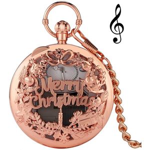 Rose Gold Vrolijk Kerstfeest Hand Crank Music Quartz Zakhorloge Unieke Spelen Muziek Fob Horloge Nieuwjaar Xmas Voor mannen Vrouwen