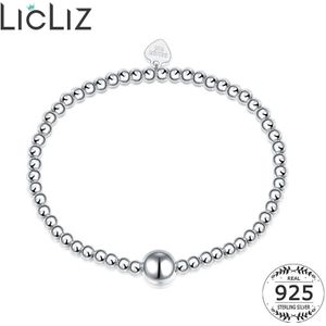 Licliz 925 Sterling Zilver Verstelbare Strand Armband Voor Vrouwen Ronde Bal Bedels Kralen Ketting Elastische Hart Sieraden LB0081