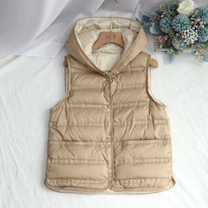 2022 Herfst Winter Vrouwen Licht Witte Eend Down Jas Vrouwelijke Korte Hooded Vest Mouwloze Puffer Jas Uitloper Lady Vest
