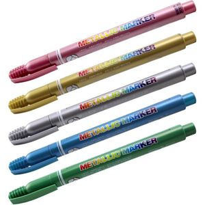 5 stks Metallic kleur verf marker pen voor tekening schrijven op papier metalen glas Shiny goud zilver rood blauw Art levert EB553