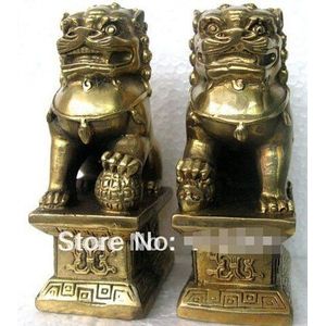Chinese Foo Hond Leeuw Fu Bronzen Standbeeld Paar Beeldjes Feng Shui Items Oriental Sz: 9.5*5.5*3.5 Cmcm
