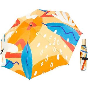 Houten Handvat Paraplu Hand Getrokken Abstract Schilderij Paraplu Anti-Uv UPF50 + 210T Parapluie Vrouwen Paraplu Regen Vrouwen
