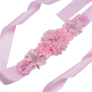 Womens Elegante Satijnen Bloem Sash Mummie Worden Handgemaakte Tailleband Baby Shower Party Lint Cumberbanden Trouwjurk Riem KG09