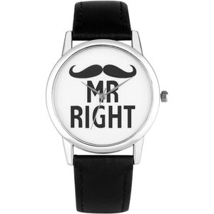 Mr. right Mevrouw Rechts ""Paar Horloges Leather Casual Horloge Zwart/Wit Lederen Band Stijlvolle Lovers Quartz Uurwerk