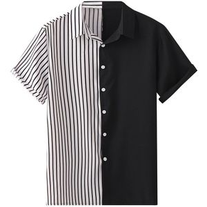 Mannen Shirts Casual Losse Korte Mouwen Gestreepte Print Button Down Shirt Zomer Top Рубашка Chemise Homme Tops
