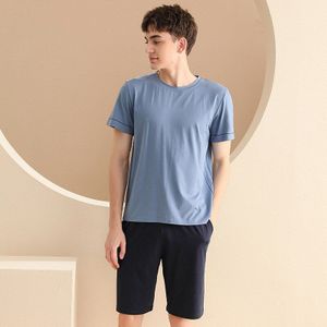 Zomer Modale Pyjama Casual Pyjama Shorts Voor Mannen Effen Kleur Pyjama Sets Mannelijke Comfortabele Cool Nachtkleding Shorts Thuis Suits