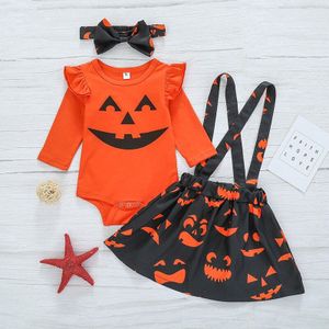 Baby Meisje Kleding Pompoen Ghost Print Sling Mouwloze/Lange Mouwen Jumpsuit Bodysuit Outfits Halloween YA88