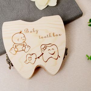 Tand Doos Opslag Tekst Baby Hout Case Besparen Melk Tanden Collection Houder Opbergdoos Voor Baby Organizer Box Voor Melk tanden