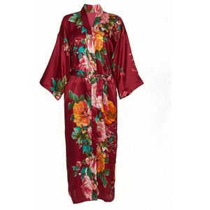 Owiter Lange Bloemen Gewaad Kimono Blush Pure Zijde Satijn Bloem Badjas Night Dress Bruiloft Gewaden Voor Bruidsmeisjes Bruid Nachtkleding