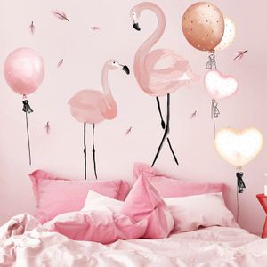 [Shijuekongjian] Roze Flamingo Dier Muurstickers Diy Cartoon Ballonnen Mural Decals Voor Kinderen Kamers Baby Slaapkamer Decoratie
