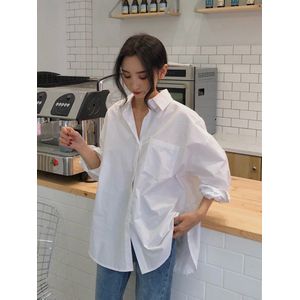 Beiyingni Lente Herfst Vrouwen Shirts Witte Vlakte Losse Oversized Blouses Vrouwelijke Tops Losse Bf Koreaanse Stijl Blusas Zakken