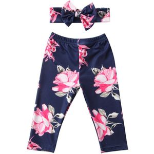 CANIS Baby Meisjes Bloemen Gedrukt Elastische Taille Grote Bloem Bodems Leggings Peuter Broek + Mooie Hoofdband Sets