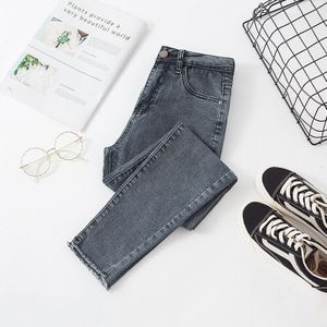 Shijia Vrouw Skinny Jeans Elastische Gary Blauw Hoge Taille Casual Enkellange Dunne Denim Potlood Broek Vrouw mon Jean Herfst